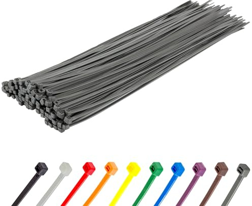 Gocableties Heavy Duty Long Silver Cable Ties, 370mm x 4.8mm, Pack of 100, Premium Nylon Zip Ties, Plastic Tie Wraps, Secure Self-Locking Mechanism, for Home, Garden, Office and DIY