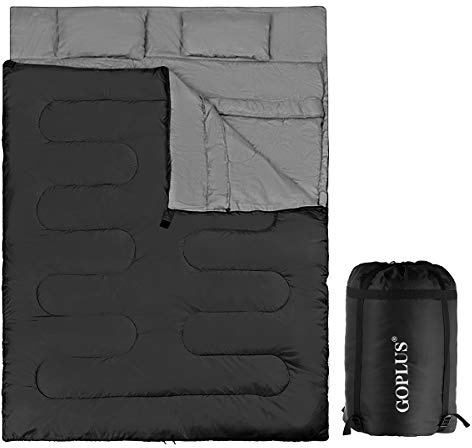 COSTWAY Sac de Couchage pour 2 Personnes avec 2 Oreillers Résistant au Vent et Imperméable Idéal pour la Randonnée, Les Voyages, Le Camping, et Les Activités Extérieures