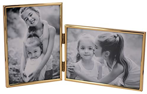 LEADEX Vertical Horizontal Combo- Double 4 by 6 Inch Metal Folding Picture Frames-(1 Landscape and 1 Portrait Style) (Modern gold)
