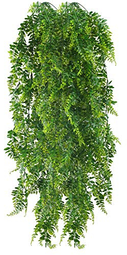 HUAESIN 2pcs Künstliche Hängepflanzen Lang Persischer Farn Kunstpflanze Hängend Plastikpflanzen Künstliche Pflanze Efeu Groß Grünpflanzen für Innen Außen Balkon Wand Topf Garten Deko 115cm