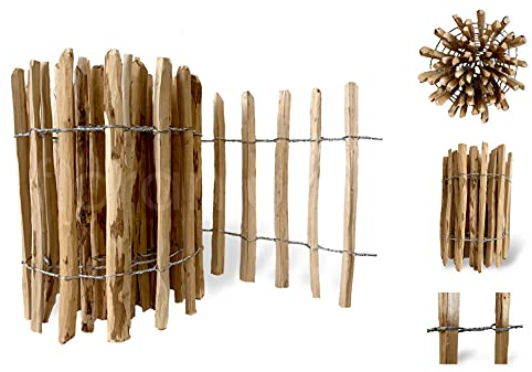 Floranica Staketenzaun aus Haselnuss Kastanie 5m lang x 90cm hoch Haselnuss-Staketenzaun 12-14cm Sprossenabstand Rollzaun Zaunpfosten staketenzaun Gartenzaun Garteneinfassung