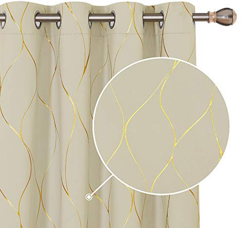 Deconovo Blickdichte Gardinen Verdunkelungsvorhänge mit Ösen Thermogardinen Wohnzimmer, 160x132 cm(HöhexBreite), Beige, 2er Set