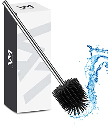 Ersatz WC-Bürste Ø 7,5 cm aus Silikon – Klobürste mit schwarzen Borsten – Toilettenbürste mit Stiel in besonderer Optik – Ersatzklobürste für den universalen Einsatz + Gratis E-Book