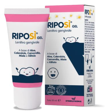 RipoSì GEL LENITIVO GENGIVALE Neonato/Bambino a base di Aloe Vera, Calendula, Camomilla, Miele e Xilitolo, forma una barriera protettive sulle gengive. Tubo da 20 ML