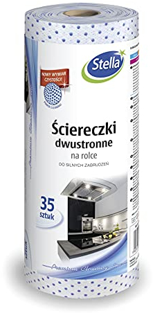 Stella Zweiseitige Tücher Hochwertiges Wischtuch auf Rolle/ 35 stück/für starke Verschmutzung/Küchenrolle Waschbar/Farbe: Hellblau - Dunkelblaue Punkte/in der EU Hergestellt