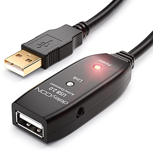 deleyCON 20m USB 2.0 Verlängerungkabel Repeater-Kabel Aktiv mit 2 Signalverstärker Extension Cable USB-A auf USB-A Buchse - Schwarz