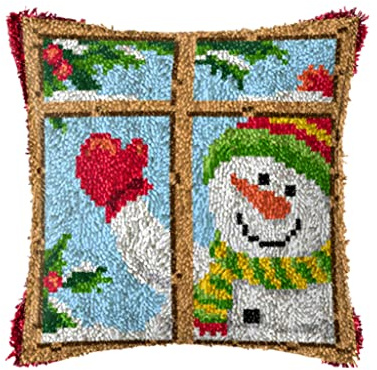 ZUHK Christmas Latch Hook Kits ​with Christmas Pattern Printed Canvas Crochet Gift Cross Stitch Sofa Cushion Cover Tool fit for Beginner and Adults,43x43 cm (Snowflake J)