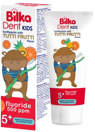 BilkaDent Kinderzahnpasta 5+ Jahre – Zahncreme für Kinder mit 500 ppm Fluorid, Kamillenextrakt - Sanfte Fruchtgel-Formel - Karies-Schutz für Milchzähne & bleibende Zähne, 50 ml