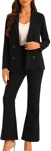 Allegra K - Set completo da lavoro per donna, 2 pezzi, con risvolto dentellato, giacca blazer e pantaloni lunghi, Nero , S