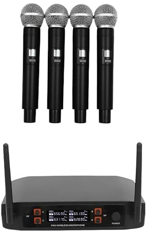 SOPERIT Sistema de micrófono inalámbrico con 4 micrófonos inalámbricos Cuatro micrófonos de mano, set de micrófonos inalámbricos para canto, conferencias, presentaciones, webcasts, karaoke, casa, KTV