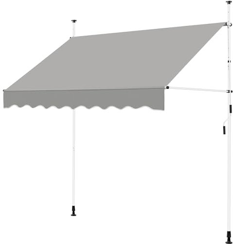 Yaheetech Store Banne Rétractable et Manuel 250 cm Auvent Inclinable et Réglable en Hauteur, Store Banne Télescopique pour Terrasse, Balcon, Restaurant, Café Gris Clair