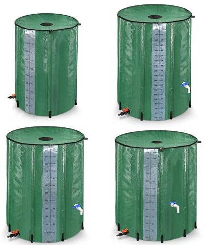 SUBTLETY Regenwassertonne Faltbare Regentonne 380L Wasserspeicher Regenwasserfass PVC Wassertank 100 Gallonen Regenwassertank mit Ablassventil Wasserspeicher zum Sammeln von Regenwasser (Grün, Skala)