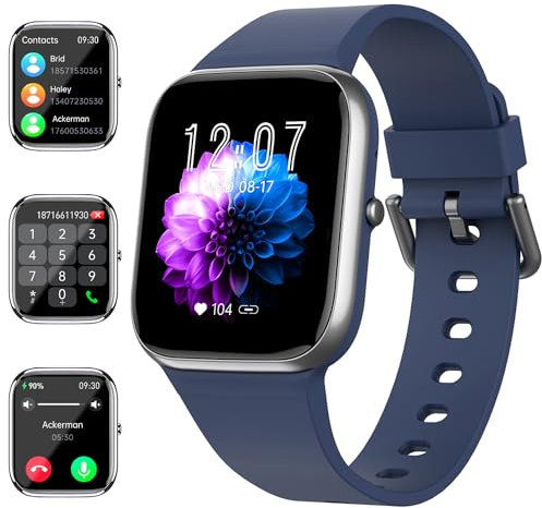 Montre Connectée Homme Femme, Répondre/Passer Des appels, 1.85 HD Smartwatch avec 110+ Modes Sportifs/Podometre/Sommeil/Cardiofrequencemetre, Etanche, Montre Intelligente pour Android iOS (Bleu)