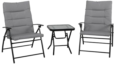 SVITA Ventura Sitzgruppe 3-TLG. gepolstert Klappstühle Klapptisch Camping-Möbel Metall Dunkelgrau