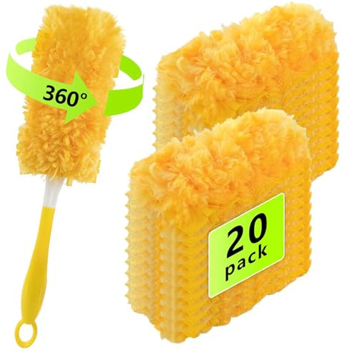 360° Fluffy Duster Refills,Flash Dust Magnet Refills,Disposable Duster Heads,Strong Electrostatic Dust Removal for Home & Car Cleaning,Manual Dust Refill Pack with 1 Handle