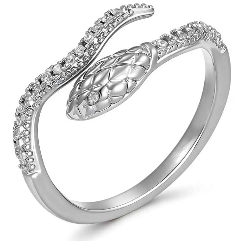 Aneneiceera Vintage Anillo De Serpiente De Cristal Medio Abierto Serpiente Nudillo Anillos De Oro Rhinestone Serpiente Apertura Dedo Anillos Punk Ajustable Cz Serpiente Anillo De Joyería Para(plata)