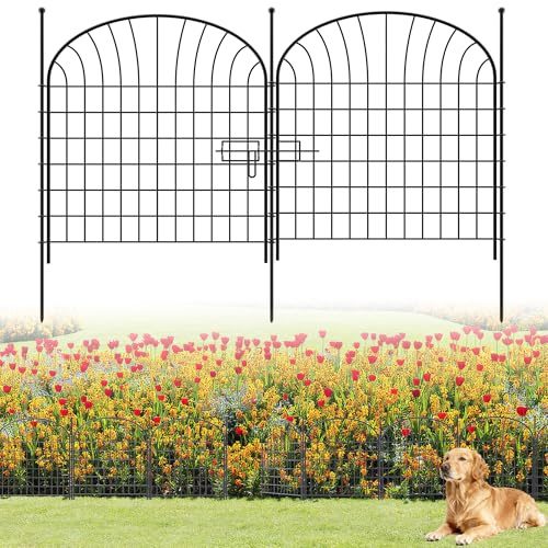 Recinzione Giardino in Metallo Palizzata da Giardino, 81 cm (H) x 71 cm (W), Confezione da 10 (9 Pannelli + 1 Porta, Lunghezza 7 m), Barriera per Animali Domestici, Staccionata Esterne