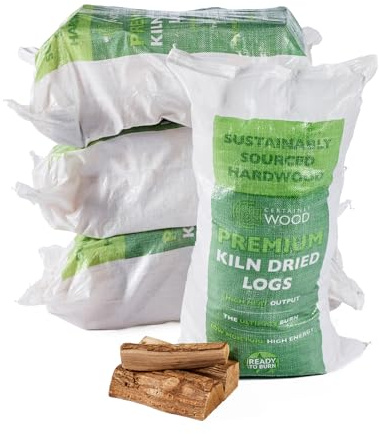 Certainly Wood Premium Kiln Dried Hardwood Logs, 60 Litre Boot Bag, 18kg, Woodsure Approved, 22-24cm Length (4 Boot Bags)