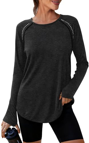 Crewhpo Women's Sports Top Gym Shirts Long Sleeve with Thumb Holes UPF 50+