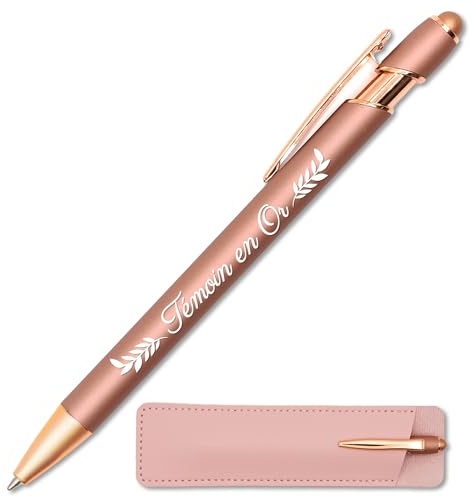 StarMaker Stylo Témoin en Or avec étui cuir - Idée cadeau témoin de mariage - Stylo en métal 2 en 1 tactile avec gravure laser, original et chic à offrir (Rose doré)
