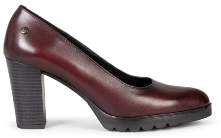 miMaO Zapatos cómodos de tacón Ancho en Piel Burdeos, EU 39
