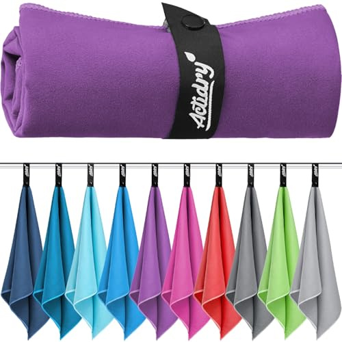Actidry Toalla de Microfibra - XL/L/M - 10 Colores - Ligera, de Secado rápido, Muy absorbentes - Toallas de Playa, baño, Sauna, Ducha, Piscina, natación, Grandes - L 90 x 180 cm - Morado/Violeta