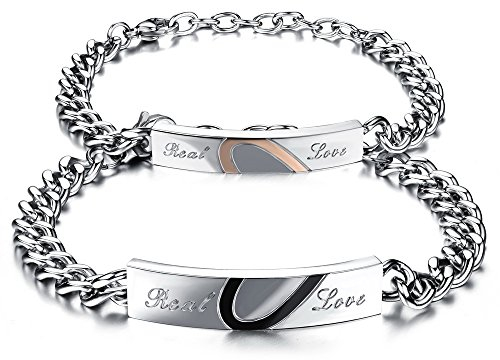 Kim Johanson Edelstahl Pärchen Armbänder Real Love für verliebte Roségold & Schwarz Herz inkl. Schmuckbeutel
