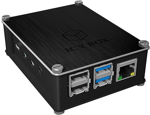 ICY BOX 60603 BOX Raspberry Pi 4 Gehäuse mit Lüfter, Kunststoffrahmen mit Aluminium, Kühlkörper, VESA, Schwarz