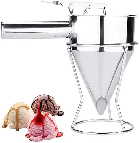 DEWIN Stainless Steel Pancake Batter Dispenser, Stainless Steel No Spill Kitchen Baking Funnel, Food Grade Funnel with Rack for Liquids, Spices, Powders, Lotion, Oils
