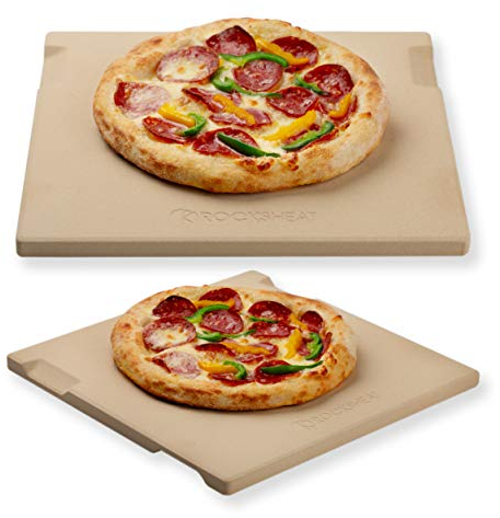 ROCKSHEAT Pierre à pizza idéale pour four, barbecue et grill. Double face innovante intégrée avec 4 poignées (30,5 x 30,5 x 1,5 cm)