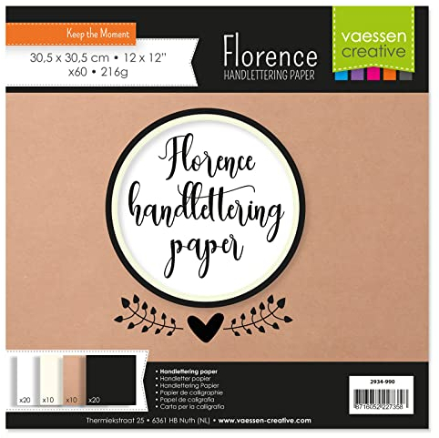 Florence Glattes Handlettering Papierblock, Weiß, Elfenbein, Kraft Braun und Schwarz, 216 g/m², 60 Stück, Quadratisch, 30,5 x 30,5 cm, für Aquarellmalerei, Handlettering und mehr