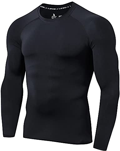 LAFROI Men's Long Sleeve UPF 50+ Baselayer Performance Compression Shirt Rash Guard-CLY08 Black Size XXL