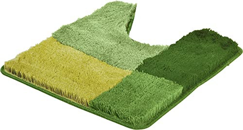 Erwin Müller WC-Umrandung mit Ausschnitt Kallithea karo Grafik-Muster grün Größe 50x50 cm - flauschig weich, schnell trocknend, rutschhemmend, für Fußbodenheizung geeignet