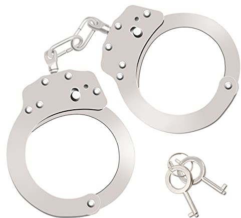 Bdwing Esposas de Metal con 2 Llave, Esposas Policia Profesionales del Juguete Falso Accesorios de Disfraz Juegos de Roles