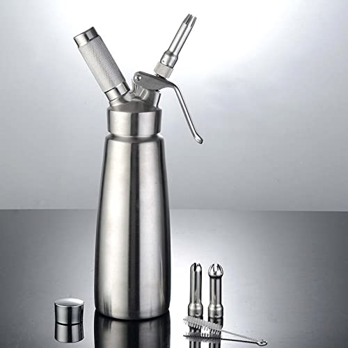 RONGJJ Sifón De Cocina Profesional, 304 Acero Inoxidable, con 3 Boquillas Extra, Dispensador De Nata Montada para Crema, Espuma Y Soda (N20 No Incluido), A, 500ml