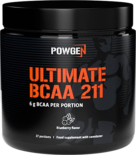 BCAA 2:1:1 Pulver - Performance, Pre und Post Workout - L Leucin, L Isoleucin, L Valin - Erfrischender Heidelbeergeschmack - 250 g - Kostenloses E-Book Guide - PowGen