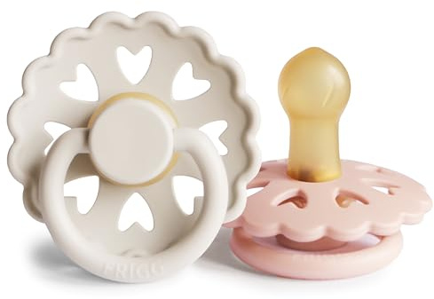 FRIGG Fairytale Latex Pacifier Pack of 2 | Natural Rubber Soother Dummy | BPA-Free | Made in Denmark | Symmetrical Cherry Shaped Nipple (Cream/Blush, Size 1 (0-6 Months))