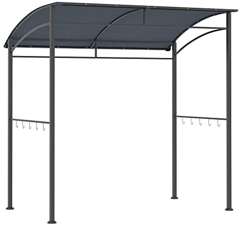 Outsunny Grillpavillon 215 x 150 x 220 cm Wasserabweisend Gartenpavillon mit Gebogendach, Gartenlauben mit Haken, BBQ Pavillon, Gartenzelt Grillzelt Partyzelt für Garten Party Picknick BBQ, Grau