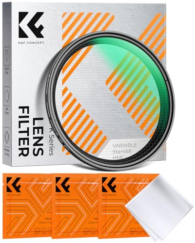 K&F CONCEPT 52mm Variable Star Filter Cross Screen Starburst Filter 4, 8 Points -18 Layer Coating Ultra Slim Optical Glas Camera Lens Filter with 3 Cleaning Cloth