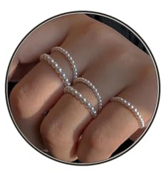 ONBRIG Pearl Rings for Women Vintage Small Pearl Ring cute Stackable Rings Dainty Minimalistic Pearls jewelry Holiday Gift for Women (5Pcs)