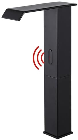 XJTNLB Waschtischarmatur Sensor Wasserfall Warm Kalt Wasserhahn Wasserfall Bad Infrarot Wasserhahn mit Sensor Batteriebetrieben,Schwarz,Hoch