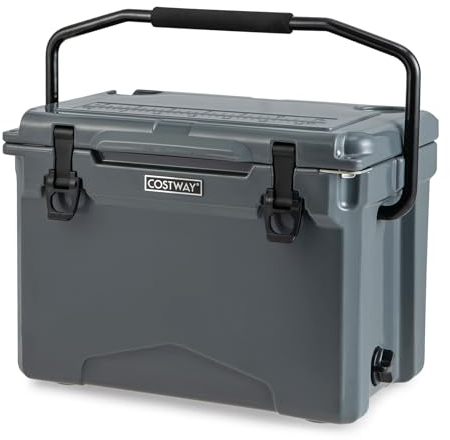 COSTWAY 21L Isolierbox Kühlbox tragbar, Wärmebehälter mit Flaschenöffner und Griff, Thermobox Speisetransportbehälter für Camping Picknick(grau)