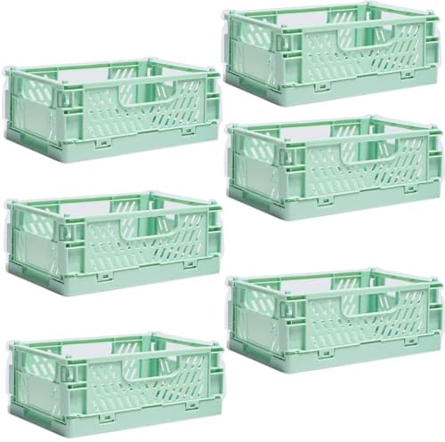 EURXLQ 6 Pcs Caja Plegable Plastico Cajas Organizadoras Caja de Almacenamiento Portátil Adecuado para Oficinas, Cocinas, Baños, Habitaciones Almacenaje Plegables de Plástico (Verde, 20×15×9 cm)