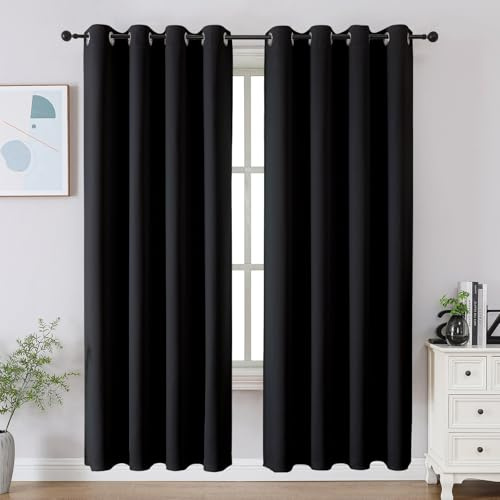 CUCRAF Blackout Curtains 72 inch Length, Thermal Insulated Room Darkening Window Curtains for Bedroom,Light Blocking Drapes for Kitchen Living Room,Set of 2 Panels, 52 x 72 Inch, Black