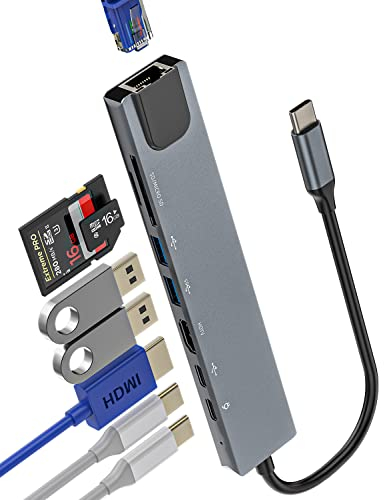 Adattatore USB C (8 in 1) HDMI 4K DisplayPort LAN Ethernet Micro SD lettore di schede USB OTG 3.0 cavo Type-c Charging Multiport Hub Thunderbolt Docking station Laptop Splitter compatibile per Samsung