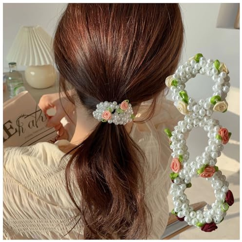 Dishowme 3 coleteros elásticos para el cabello con perlas sintéticas, con perlas sintéticas, accesorios para el cabello para mujer