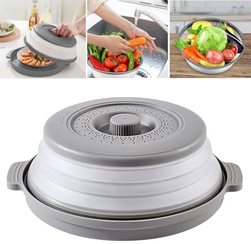 Koqit Modernde Faltbare Mikrowellen Abdeckung,Mikrowellenmaske,Deckel für Mikrowelle,Abdeckhaube für Mikrowellendeckel,Hoch Mikrowellen Spritzschutz,Faltbare Seiher Sieb,Gemüsekorb für Obst,Gemüs