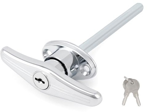 QWORK® Serrure de porte de garage universelle, poignée en T avec revêtement en poudre argenté avec 2 clés
