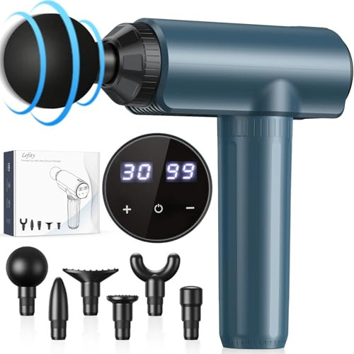 Pistola Massaggio Muscolare,Lefity con 30 Livelli Regolabili e 6 Testine, Pistola Massaggiatore con Display LCD, per Alleviare Il Dolore Muscolare