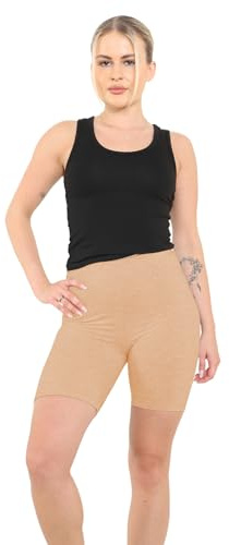 Crazy Chick® Women's Cotton Cycling Shorts - Ladies Yoga Gym Workout Running Cycling Sports Shorts Stretchy 1/2 Length Over-Knee Legging Plus Size 8-30, Nude, 10